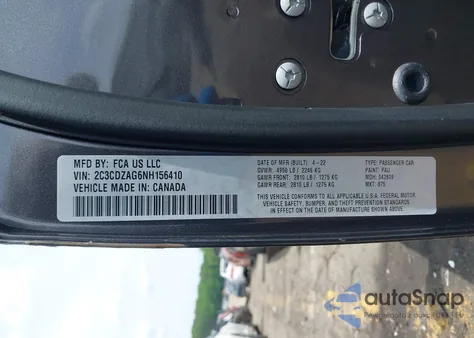 2022 Dodge Challenger Sxt из США, поврежденный, VIN 2C3CDZAG6NH156410